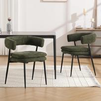 Ya-Home Valgomojo kėdės 2 virtuvės kėdės su porankiais Minkštos kėdės su metaliniu rėmu valgomajame Chenille Green