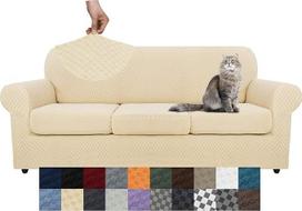 YEMYHOM Couchbezüge für 3 Kissen, Couch, kariert, extra groß, hochdehnbar, verdickt, Sofabezug für Hunde, Haustiere, Möbelschutz, Sofa-Schonbezüge (Beige), 231,1 cm - 279,4 cm (3 Kissen), 4 Stück