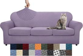 YEMYHOM Pledas 4 dalių sofos užvalkalai 3 pagalvėlėms, sofa, didelis tempimo storas sofos užvalkalas šunims, elastingi užvalkalai, svetainės baldų apsauga (šviesiai violetinė), 71"-91" (3 pagalvės)