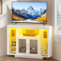 YITAHOME 100 cm kampinė spintelė su RGB LED apšvietimu, kampinė komoda TV spintelė iki 55 colių televizoriui su 7 atviromis žaidimų pramogų centro lentynomis Šiuolaikinis paprastas televizoriaus stovas-komoda