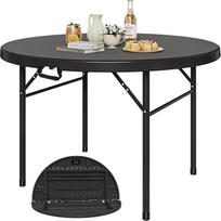 YITAHOME 122 cm apvalus sulankstomas stalas su rankena, atsparus oro sąlygoms lauke ir viduje, nešiojamas stovyklavimo stalas su metaliniu rėmu, plastikinis sodo stalas su 4 cm stalviršiu, skirtas vakarėliams, stovyklavimui, kepsninei, juodas