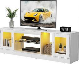 YITAHOME 160 cm TV spintelė su 7 RGB šviesos diodais, televizoriaus lentyna su 2 uždaromis spintelėmis, 3 atviromis lentynomis ir reguliuojama stiklo lentyna, modernus pramogų centras svetainėje, 160 x 32 x 51 cm