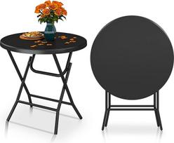 YITAHOME 80 cm sodo stalas, apvalus sulankstomas stalas, balkono stalas, sulankstomas stovyklavimo stalas, atsparus oro sąlygoms, skirtas lauko vakarėliams, paplūdimiui, griliui, su nerūdijančiu metaliniu rėmu, 80 x 80 x 74 cm, juodas