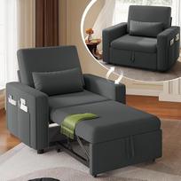 YITAHOME Miegamasis krėslas su lovos funkcija 192 x 88, 3-in-1 išskleidžiama sofa-lova, reguliuojamas viengulis krėslas su pagalvėle ir šonine kišene, sofa su miego funkcija svetainei, butui, tamsiai pilka