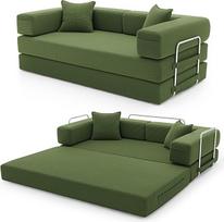 YINIX sulankstoma 3-vietė svečių lova, sulankstoma sofa-lova, 200 cm pločio, XXL lova, modulinė grindų sofa, metalinio rėmo, neslystanti, skalbiama (žalia, 200 cm (3 vietos))