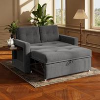 YOUDENOVA Sofa su miego funkcija, sofa lova su 5 lygių reguliuojamu atlošu, sofa lova su lovos funkcija, sofa su staliuku ir šonine kišenėle, dvivietė sofa lova 177 x 135 cm, laidas pilkas