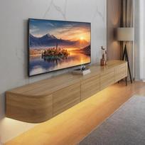 Žemoji televizoriaus spintelė, 120-300 cm, moderni televizoriaus spintelė, televizoriaus spintelė svetainėje, tinkama svetainei ir miegamajam (natūralaus medžio spalva/LED, 180 cm)