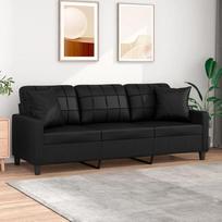 ZEYUAN 3 vietų sofa su dekoratyvinėmis pagalvėlėmis, juoda 180 cm, dirbtinė oda, Sofos ir sofos, Sofa gyvenamasis kambarys, Sofa paauglių kambariui, Sofa poilsiui, Sofa miegamajam, Minkšta sofa 3200808
