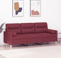 ZEYUAN 3200835 3-vietė sofa su dekoratyvinėmis pagalvėlėmis Vyno raudona 180 cm audinys, Sofos ir kušetės, Sofa svetainė, Sofa paauglių kambariui, Sofa poilsiui, Sofa miegamajam, Minkšta sofa