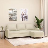 ZEYUAN 3201025 3-vietė sofa su taburete Cream 180 cm, dirbtinė oda, Sofos ir sofos, Sofa svetainei, Sofa paauglių kambariui, Sofa poilsiui, Sofa miegamajam, Miegamojo sofa, Minkšta sofa