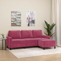 ZEYUAN 3201059 3-vietė sofa su taburete, Vyno raudona, 180 cm, aksomas, poilsio sofa, sofos ir kušetės, poilsio sofa, sofa svetainei, sofa su miego funkcija