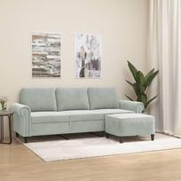 ZEYUAN 3201215 3-vietė sofa su taburete, šviesiai pilka, 180 cm, aksomas, poilsio sofa, sofos ir sofos, poilsio sofa, sofa svetainei