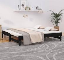 ZEYUAN Dienos lova Išskleidžiama juoda 2 x (90 x 190) cm pušies masyvo sofa lova Sofos ir sofos sofos, svečių lova, minkšta lova, jaunimo lova
