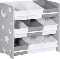 ZONEKIZ Vaikiška lentyna su 9 išimamomis medžiaginėmis dėžutėmis, žaislų organizatorius miegamajame, vaikų kambaryje, 63 x 30 x 60 cm, pilkos spalvos