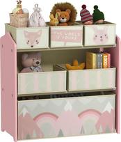 ZONEKIZ Vaikiški baldai su 6 išimamomis dėžutėmis iš neaustinės medžiagos, žaislų organizatorius, lentyna, 63L x 30L x 66H cm, rožinės spalvos