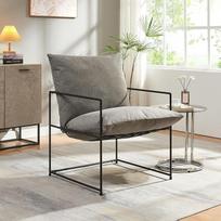 [en.casa] "Utsjoki" poilsio kėdė su metaliniu rėmu, 90 x 61 x 70 cm, skaitymo kėdė, viengulė sofa su minkšta pagalvėle, minkšta kėdė, kokteilinė kėdė, minkšta kėdė, juoda/tamsiai pilka