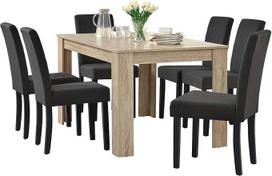 [en.casa] Elegantiško dizaino kalkinio ąžuolo valgomojo stalas su 6 tamsiai pilkos spalvos valgomojo kėdėmis - 140 x 90 cm