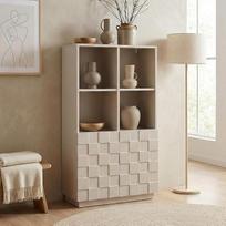 [en.casa] Highboard Svetainė Bopibobro Aukšta spinta su 2 durimis 3D priekinė biuro spinta 4 skyriai 118 x 64 x 30 cm komoda Smėlio spalvos