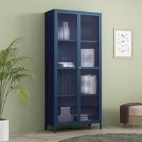 [en.casa] Säkylä Vitrina su 4 lentynomis 180 x 80 x 35 cm Virtuvinė spintelė su 2 durimis Universali spintelė Vitrina Metalinė spintelė Tamsiai mėlyna