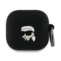 Apple AirPods 4 dėklas - Karl Lagerfeld silikoninis Karl Head 3D (KLA4RUNIKK) - Juoda