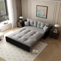 "3-in-1" sofa lova - išskleidžiama sofa-lova su plunksnomis, 2 minkštos pagalvėlės, daugiafunkcinė sofa-lova, patogi ir moderni, šviesiai pilka