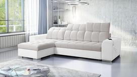 "all4all Piaggio" kampinė sofa su miego funkcija, USB prievadas, kampinė sofa, sofa-lova, minkšta sofa, L formos 26 (kairė, Terra 06 + dirbtinė oda, balta)