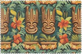 "Aloha Tiki" modelio padėkliukai, 6 valgomojo stalo karščiui atsparių padėkliukų rinkinys namams ir virtuvei