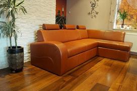 "Antalija II 3" 245 x 164 tikros odos kampinė sofa su miego funkcija ir galvos atlošu Kampinis kavos kampas Tikra oda Antikvarinė šviesi "Castanie"