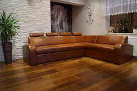 "Antalija II 4Z Re 272 x 214 cm Tikros odos kampinė sofa su lova ir lovos dėže Tikros odos kampinė sofa