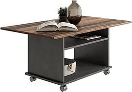 "Azur" kavos staliukas "Matera Artisan Oak Old Style Wheels Table" su skyriais (Matera Old Style Dark)