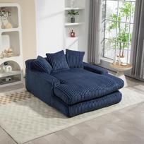"Ball & Cast Sofa Cord", be kaulų, su 3 minkštomis pagalvėlėmis, patogi "debesų" sofa gyvenamajam kambariui ir butui, Navy, 1 sėdima vieta