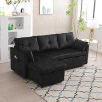 "Ball & Cast" L formos kampinė sofa-lova su miego funkcija, sofa-lova su keičiamu šezlongu ir daiktų laikymo vieta, 206 x 66 x 108 (WxHxD), juoda