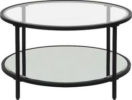 "Beliani Birney" modernus apvalus kavos staliukas su grūdintu stiklu, skersmuo 70 cm, geležies rėmas, juodas