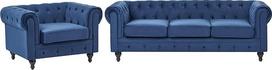 "Beliani Chesterfield" klasikinis sofos ir kėdžių komplektas Velveto audinio Chesterfield stiliaus mėlyna