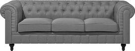 "Beliani Classic" 3 sėdimų vietų sofa su sagtimi iš šviesiai pilkos spalvos audinio Gyvenamasis kambarys Chesterfield