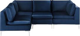 "Beliani Evja" modulinė 4 vietų kampinė sofa "Velvet Fabric Blue" Dešinė pusė Metalinės kojos Moderni