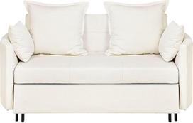 "Beliani Hovin" 2 vietų sofa su miego funkcija, audinys, šviesiai smėlio spalvos, dekoratyvinės pagalvėlės, sofa lova