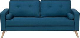 "Beliani Kalmar" 2 vietų sofa Audinys, mėlynas užvalkalas, 2 pagalvėlės, siuvinėjimas sagomis Šviesios medinės kojos