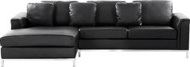 "Beliani Oslo" moderni kampinė sofa iš natūralios odos 3 dekoratyvinės pagalvėlės Juoda dešinė pusė