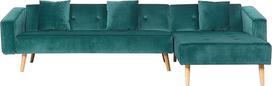 "Beliani Vadso Vadso" kampinė sofa kairėje pusėje Retro stiliaus aksomo audinio žalia su dekoratyvine pagalvėle
