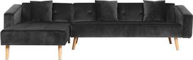 "Beliani Vadso" kampinė sofa dešinėje pusėje Retro stiliaus aksomo audinio juoda su dekoratyvine pagalvėle
