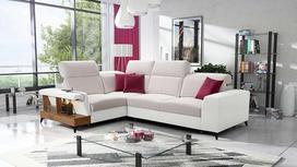 "Billie II" odinė kampinė sofa, "L" formos sofa su poilsio funkcija, 3-vietė sofa su apšviesta lentyna ir 2 USB jungtimis, aukštos kokybės audinys, T30 putos ir pagalvėlė
