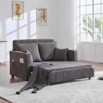 "Bladez" daugiafunkcinė sofa-lova, 2 sėdimų vietų, sulankstoma ištraukiama sofa su miego funkcija, maža svetainės sofa su USB įkrovimo funkcija, puodelio laikikliu, laikymo krepšiu ir pagalvėle (šenilas, pilka)