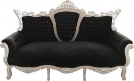 "Casa Padrino Baroque" 3 vietų sofa "Master" juoda/balta su blizgiais blizgiais akmenimis - svetainės baldai "Couch Lounge" - ribotas tiražas