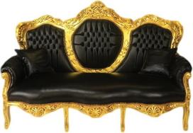 "Casa-Padrino" 3 sėdimų vietų baroko stiliaus "King" juodos odos išvaizdos/aukso spalvos - svetainės sofa baldai Lounge