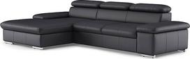 "CAVADORE Valerie" natūralios odos kampinė sofa su XL ilguoju krėslu / kampinė sofa su reguliuojamu galvūgaliu, dideliu ilguoju krėslu + metalinėmis kojelėmis / 286 x 73 x 174 cm / odinė juoda