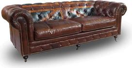 "Chesterfield Union Jack" 3 vietų sofa "Vintage Leather Cigar" (tamsiai ruda) natūralios odos sofa-lova