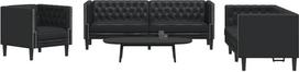 "Chesterfield" sofa Minkšta sofa Fotelis + 2 sėdimos vietos + 3 sėdimos vietos Juoda dirbtinė oda