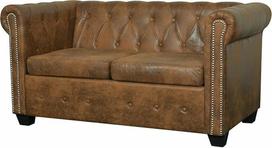 "Chesterfield" sofa su 2 sėdimomis vietomis, dieninė lova, sofa su miego funkcija, sofa svetainei, svetainės sofa, butams, didelės sofos, sofa-lovos, dirbtinė oda, ruda