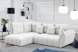 "Corleone" kampinė sofa su lova Balta L formos